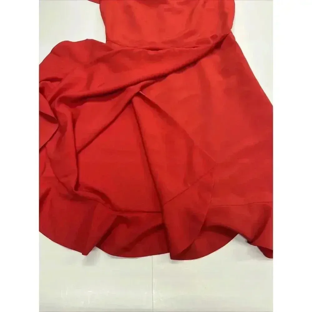 DRAPER JAMES Shift Faux Wrap Dress Womens Size 2 Red Flutter Sleeve Feminine - Image 15