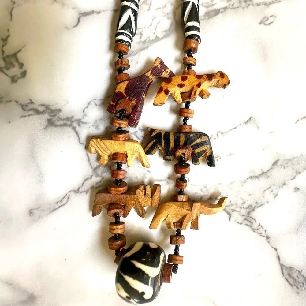 African wooden beaded animal beaded necklace Brown - Image 9