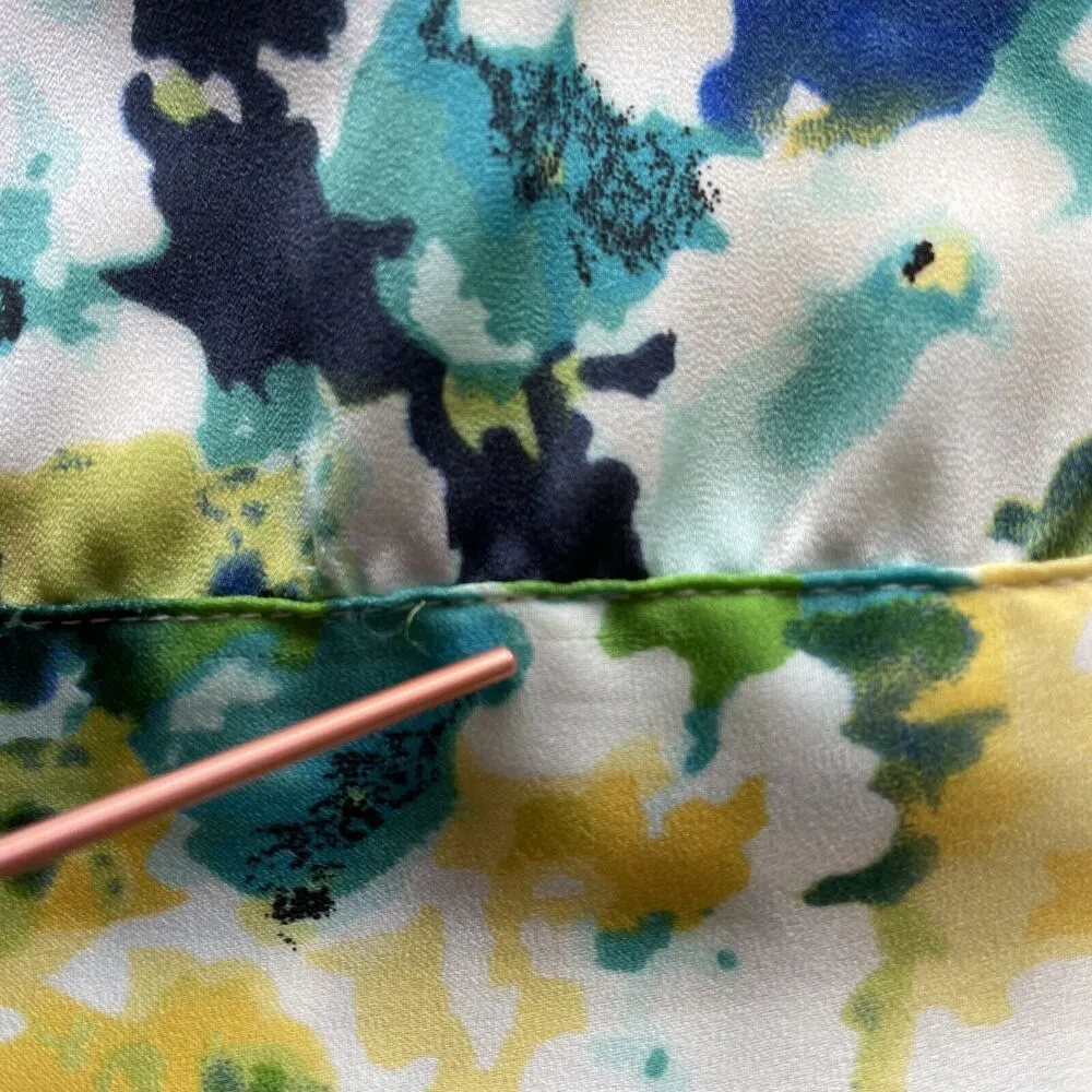 Apt. 9 Top Womens Size PL Blue Green Floral Sleeveless Blouse Pleated Side Tie - Image 2