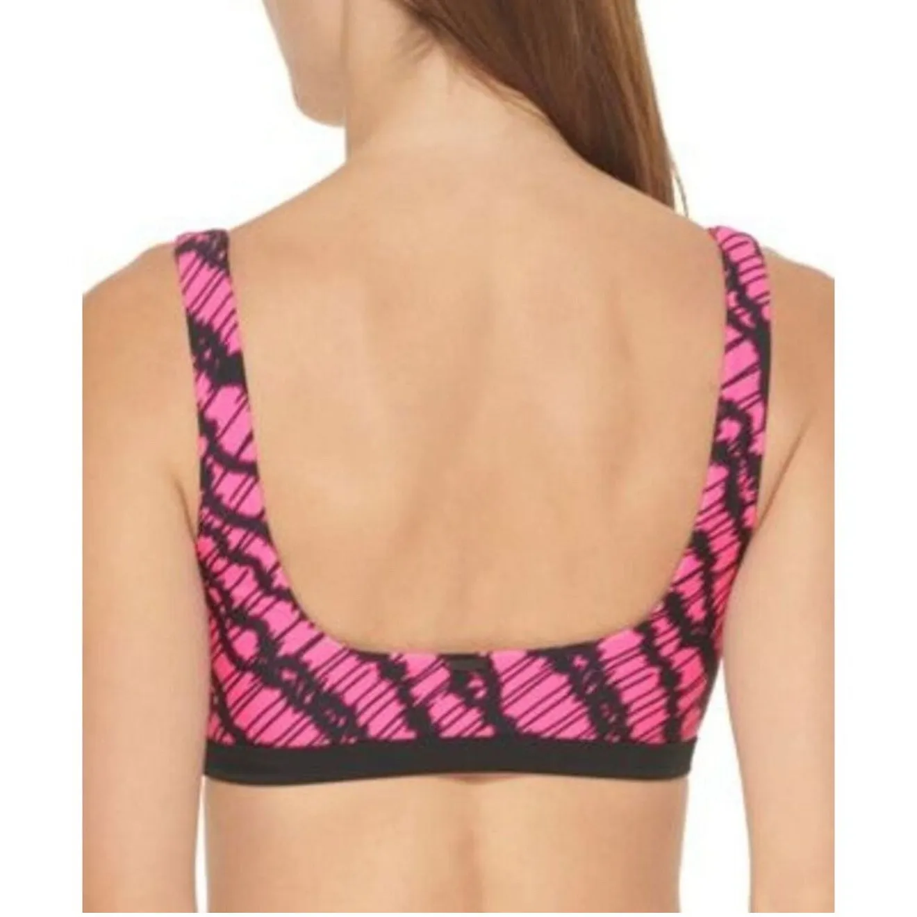 DKNY Bikini Top Size Small NWT Printed Square Neck Hot Pink Black Swim Sporty - Image 2