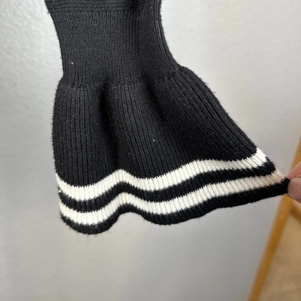 & Other Stories Women Ruffle Neck Cuff Sweater XS Black White Stripe Cotton Wool - Image 3