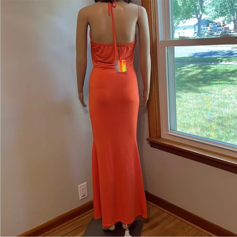Missguided halterneck ruched front maxi dress tangerine orange NWT size 2 - Image 13