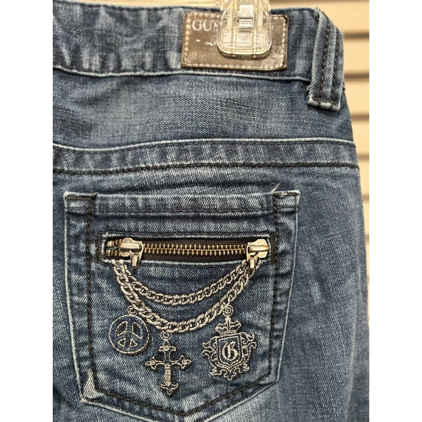 Guess Daredevil Skinny‎ Denim Jeans Zippers Logo Size 31x31 Low Rise - Image 5