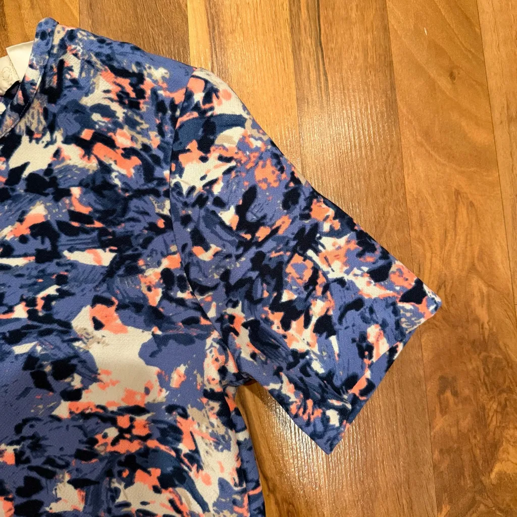 Mcginn Floral Blue and Pink Women's Top small cut outs edgy‎ business casual - Image 3