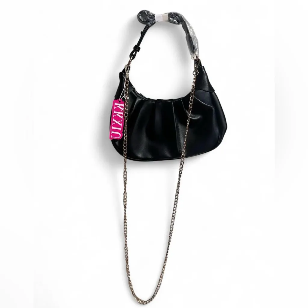 NWT KKXIU Black Crescent Mini Hobo Bag – Ruched Shoulder Purse - Image 2