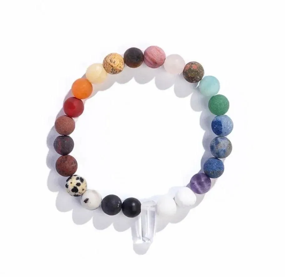 CRYSTALINE HEALING CHAKRA MULTI STONE BEADED BRACELET WITH CLEAR QUARTZ CRYSTAL Green - Image 3
