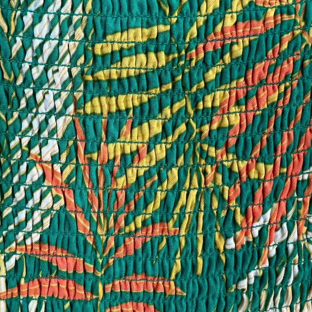 Betsey Johnson Maxi Dress Small‎ Green Palm Leaf Tropical Smocked Puff Sleeve - Image 8