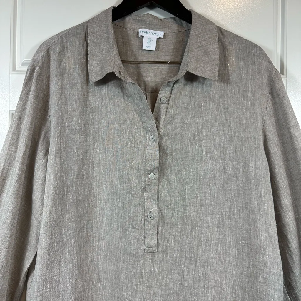 Cynthia Rowley Classic Tan Linen Blend Bubble Hem Long Sleeve Dress Size XL NWT - Image 3