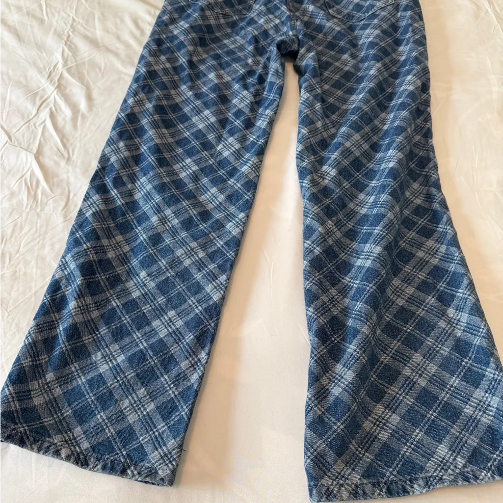 Cider Plaid Jeans Blue Denim Wide Leg Women’s Large Y2K - Image 2
