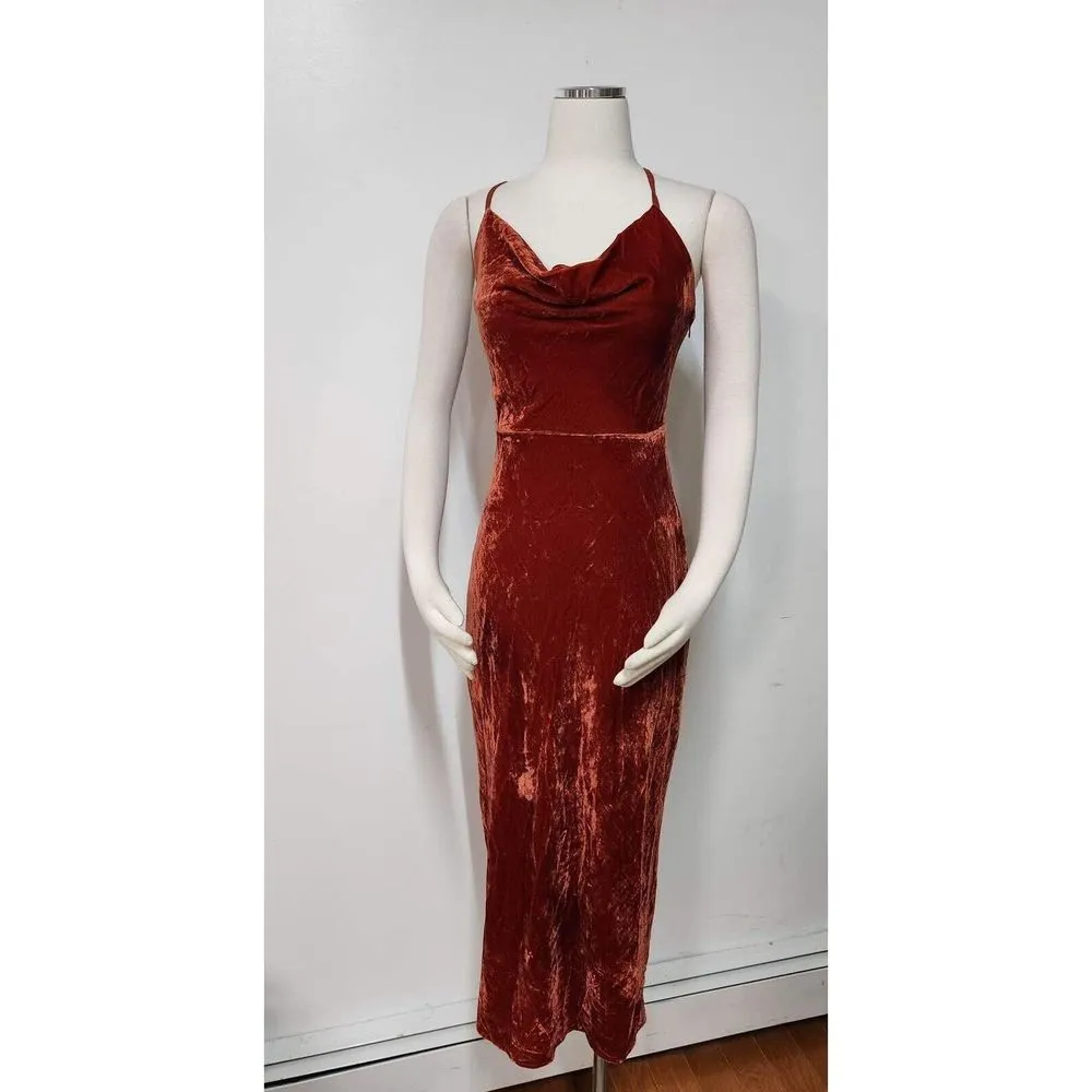 ADELYN RAE ZANA VELVET COWL NECK SLIP DRESS Size M - Image 4