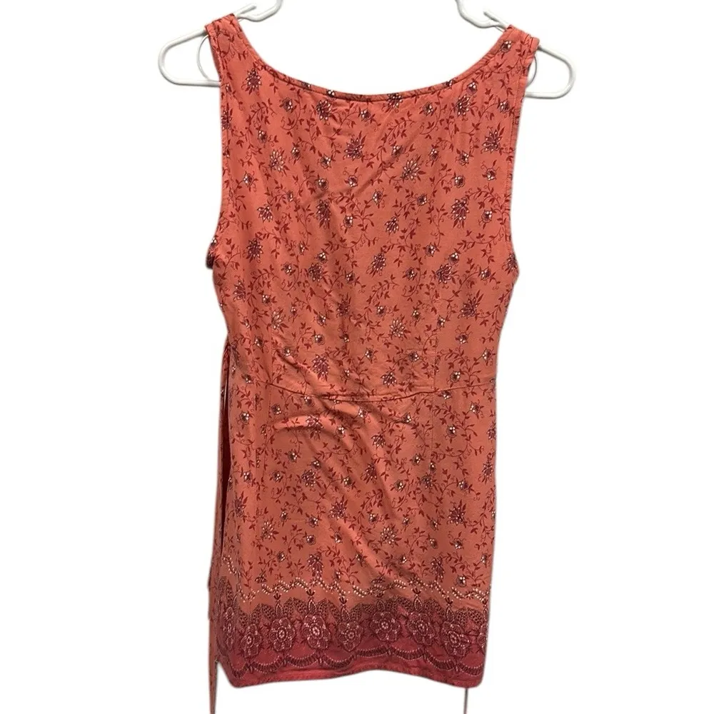 Motherhood Maternity Coral Sleeveless Empire Tie Back Waist Floral Blouse Medium Orange - Image 6
