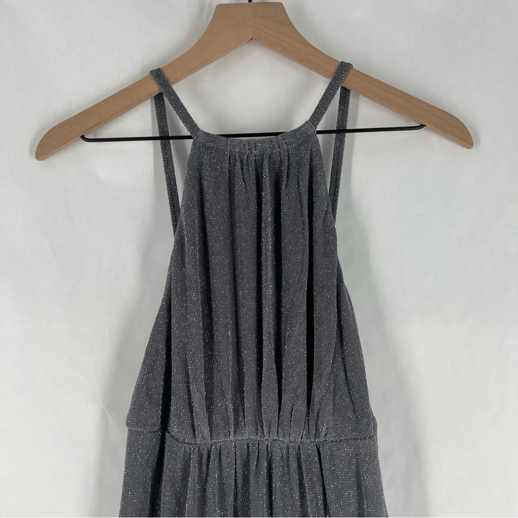 Show Me Your MuMu Gray Metallic Silver High Neck Cinched Empire Backless Dress S - Image 3