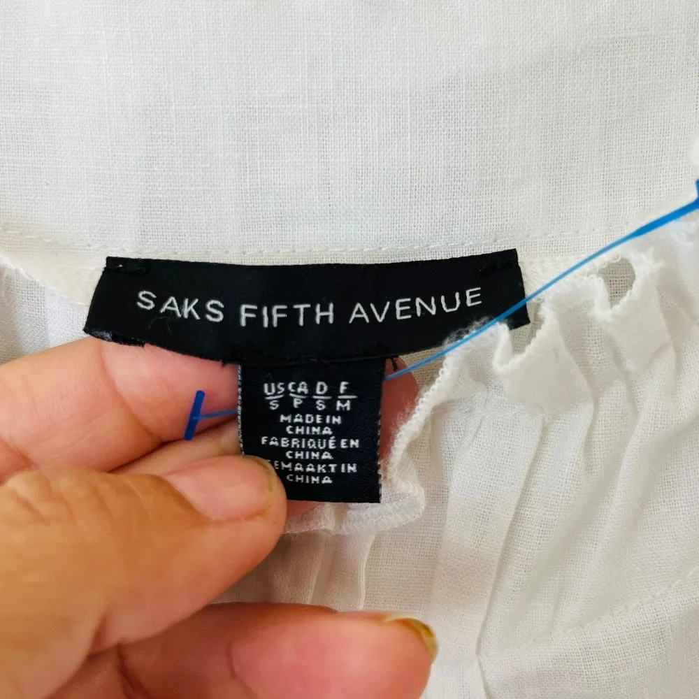 Saks Fifth‎ Avenue Sz S June Puff Sleeve Flare Crop Top Linen Blend Blouse White - Image 2