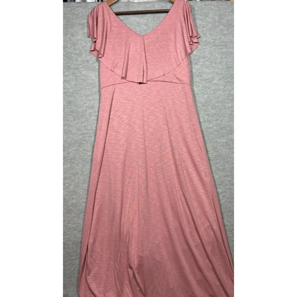 Soft Surroundings Pink Ruffle‎ V-Neck Maxi Dress S Casual Beachy - Image 9