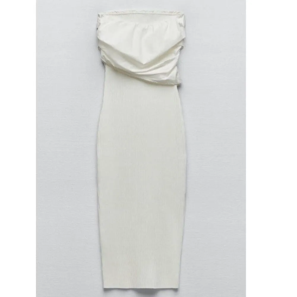 Zara White Bodycon ribbed tube dress with draped chest size small - Image 7