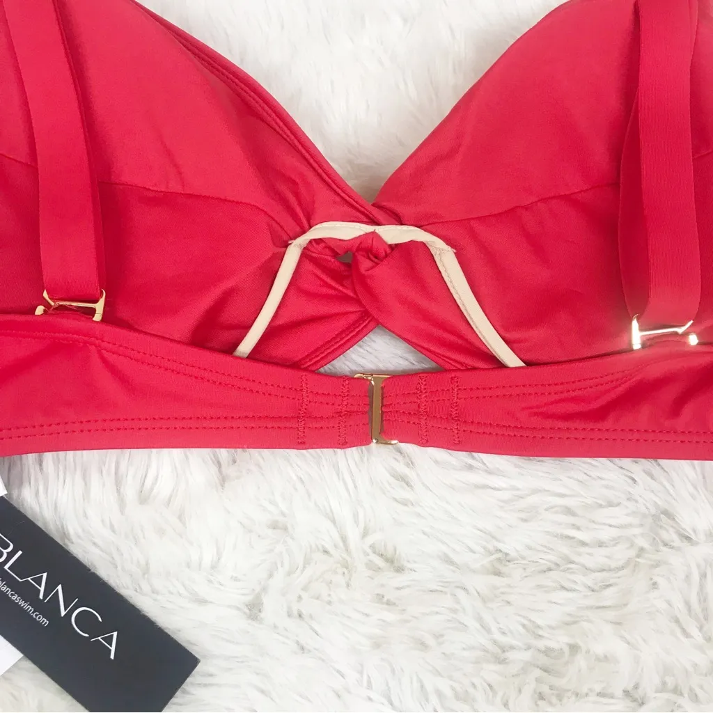 LA BLANCA Island Goddess Red Twist Front Convertible Bikini Top Size 14 New - Image 8