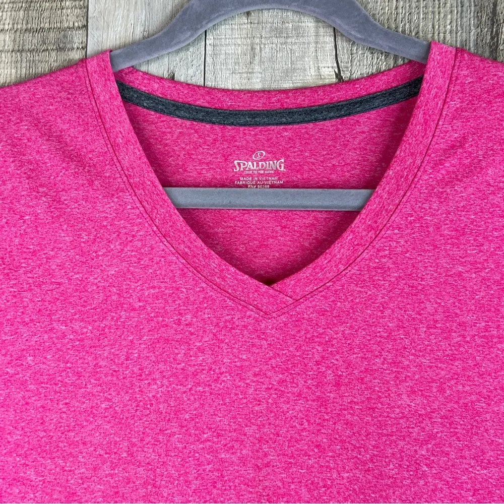 Spalding Pink Short Sleeve V-Neck Athletic Top Size Medium - Image 3