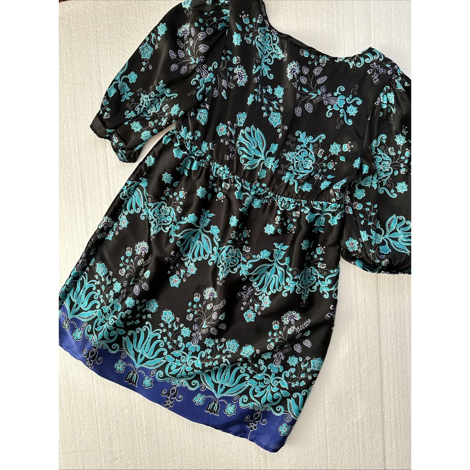 B Smart Y2K Plunging Neck Slip Dress 14 Fairy 90s Blue Floral Silk Like Babydoll - Image 7