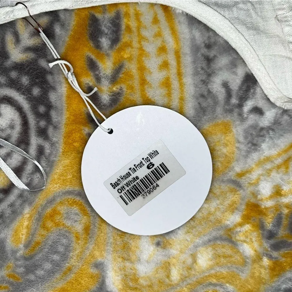 Oh Polly white linen open back t shirt blouse size 6 - Image 3