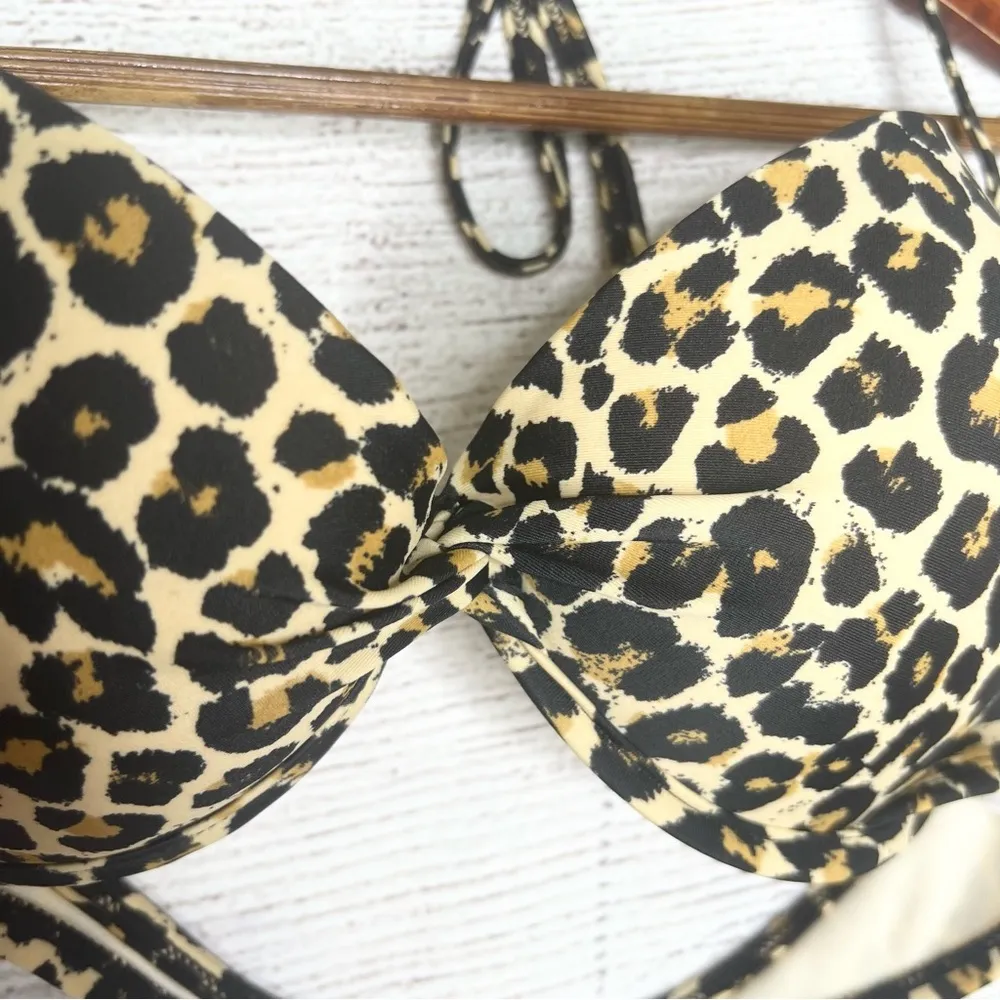 Leopard Print Padded Cup Halter Bikini Top Size Medium - Image 3