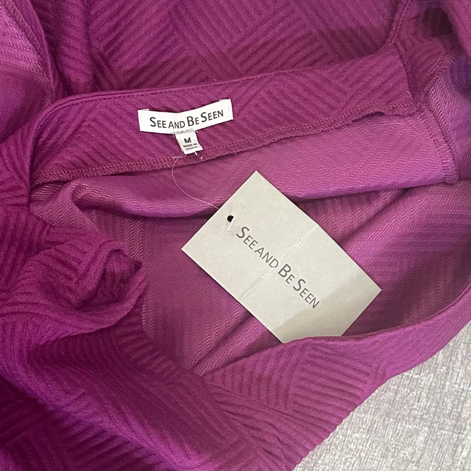 See and be Seen NEW Textured Mini Dress Women M Puff Sleeve Relaxed Fit Pockets Purple Size M - Image 9