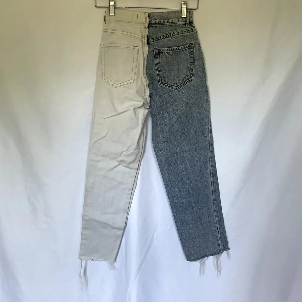 Pacsun high rise straight two tone white and medium wash blue jeans women's 23 - Image 5
