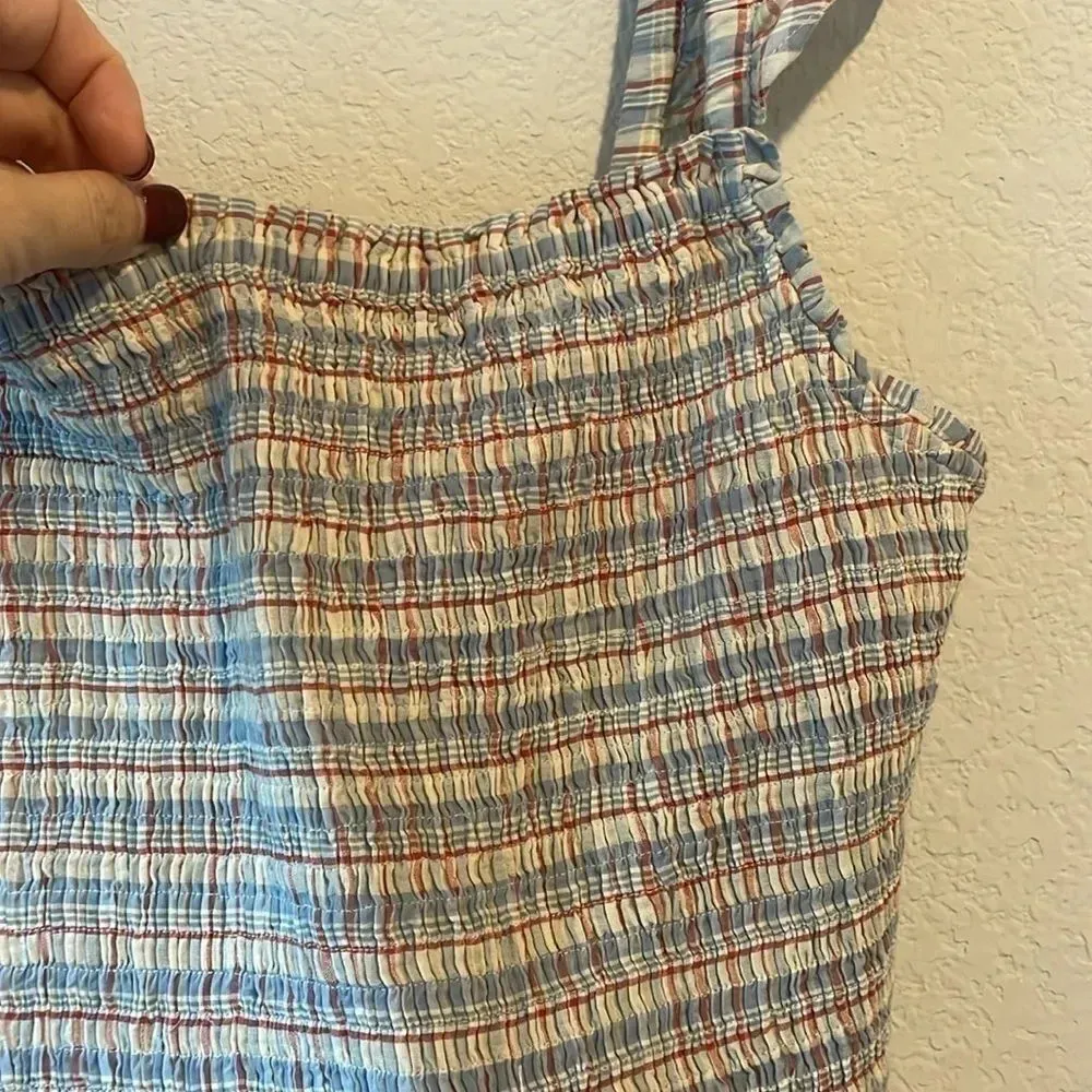 NWT Madewell Lucie size 8 plaid smocked peplum tank with ruffle sleeves - Image 3