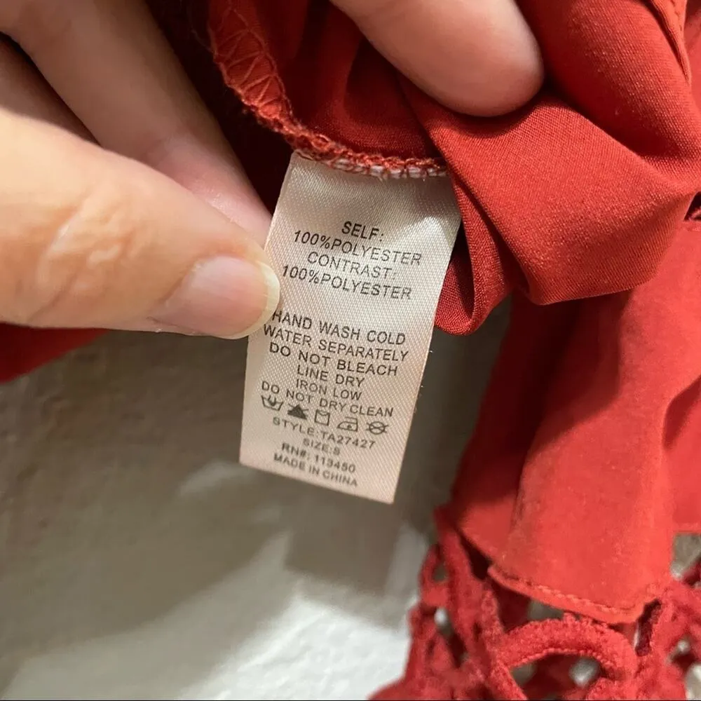 Lulumari Red Balloon Sleeve Cut Out Wrap Blouse Womens Small Crochet Boho Casual - Image 5