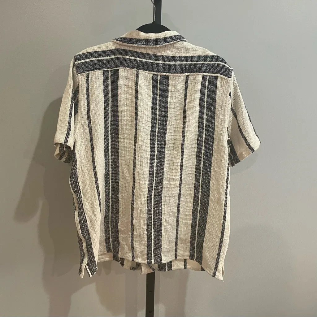 Zara Knit Beach Striped Button Up Shirt Size XL - Image 2