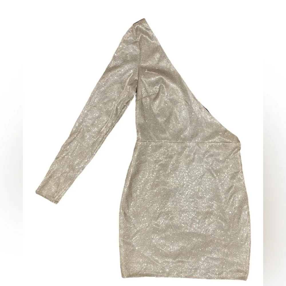 Meshki Lilliana Textured Metallic One Shoulder Peekaboo Mini Dress - Image 3