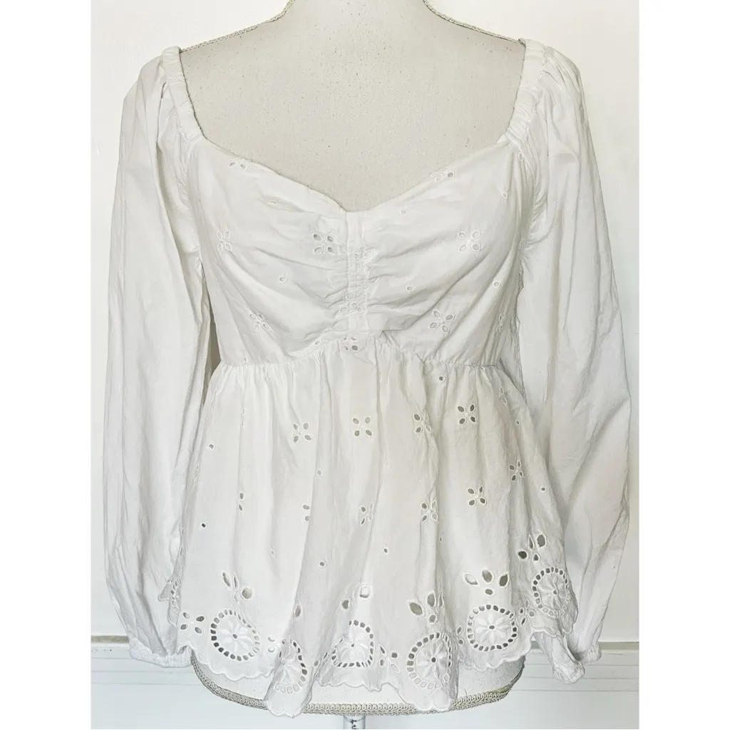 Old Navy • Long Sleeve Eyelet Sweetheart Neckline Blouse - Image 3
