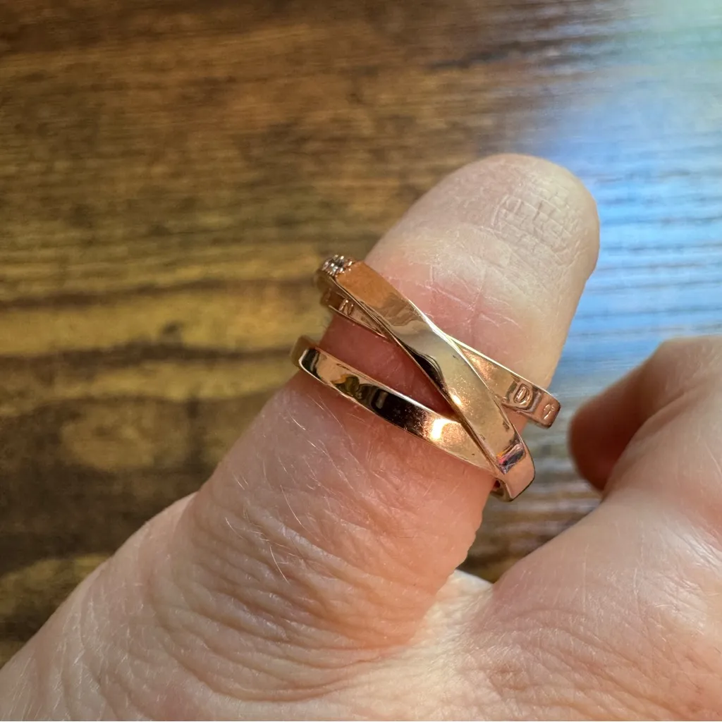 Pandora Crossover Pavé Triple Band Ring 14k Rose Gold Plating Size 4.5 - Image 7