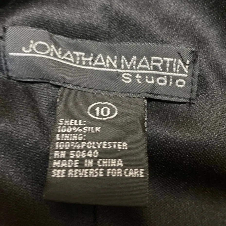 Jonathan Martin 100% Silk Black Polka Dot Ruffle V-neck Midi Bodycon Dress Sz 10 - Image 4