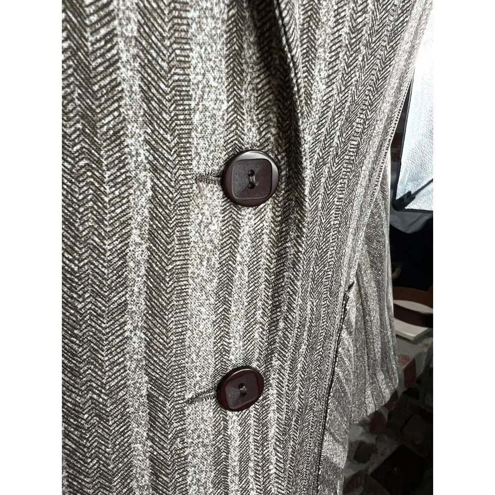 blazer striped herringbone brown polyester Tan Size 8 - Image 3