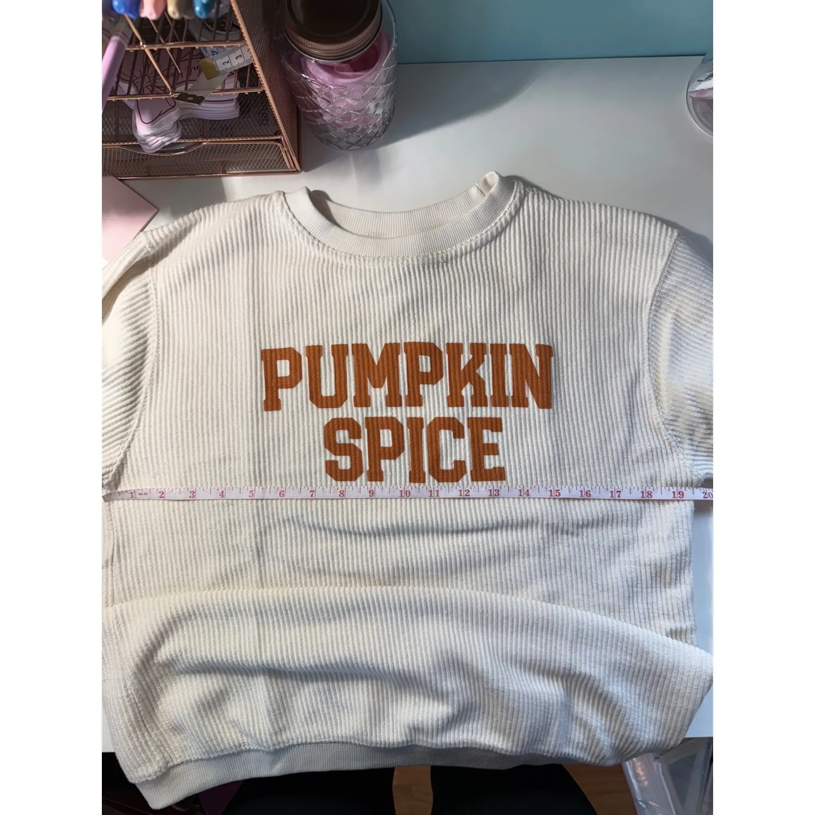 MV‎ Sport Womens Size S Cream Ribbed Pumpkin Spice Graphic Sweatshirt Pullover - Image 3