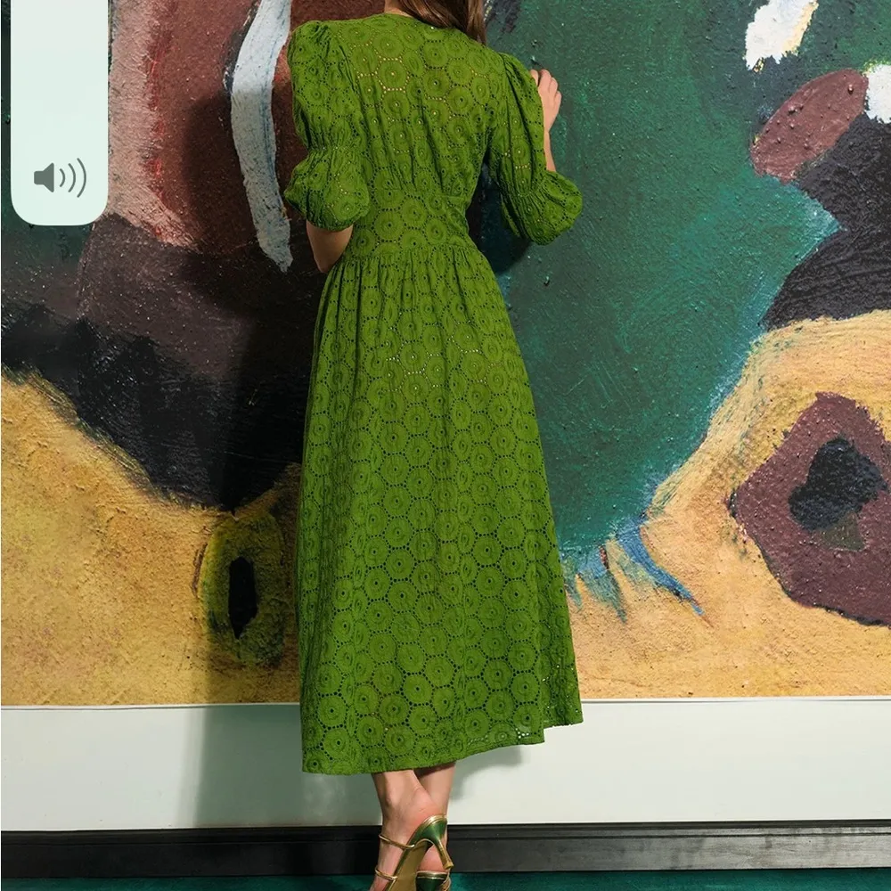 RIHOAS The Puff Sleeve Cutout Slit Maxi Dress, Size S, NWT Green - Image 2