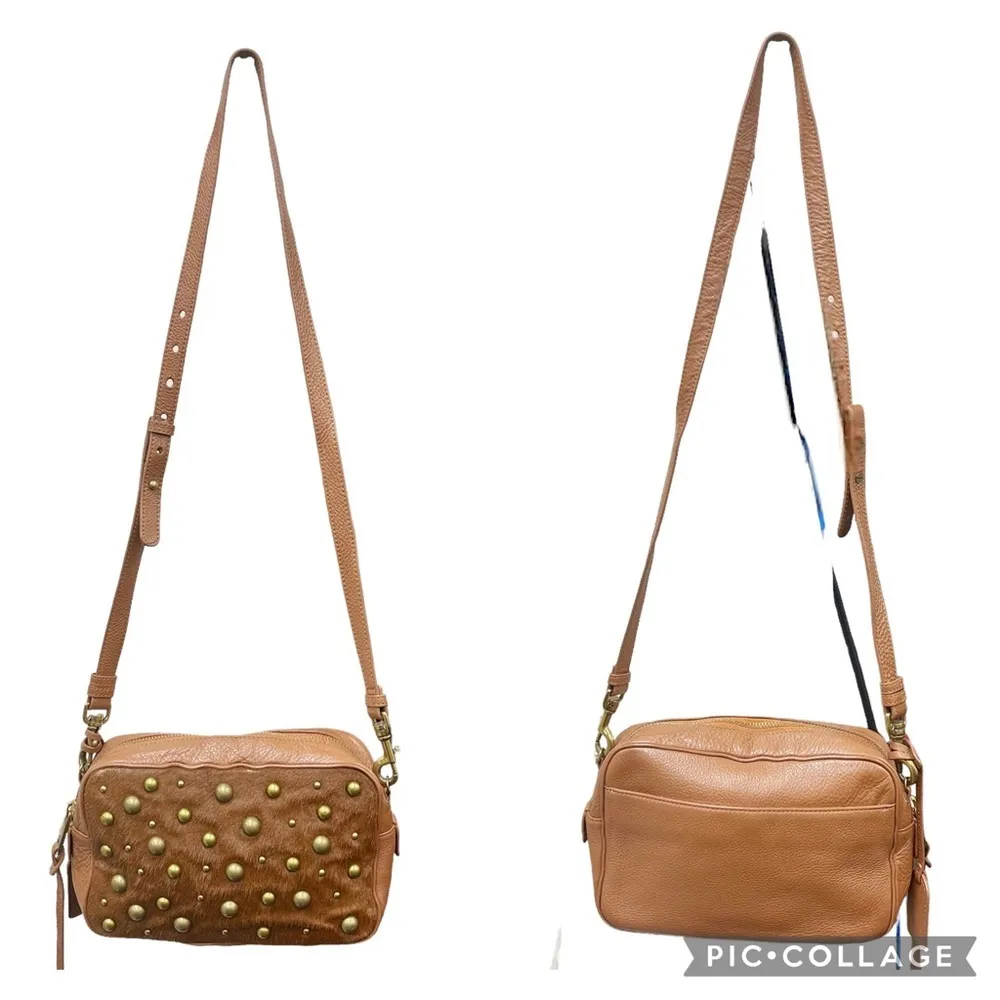 Badgley Mischka Studded Pebbled Leather Crossbody Purse Bag Brown - Image 11