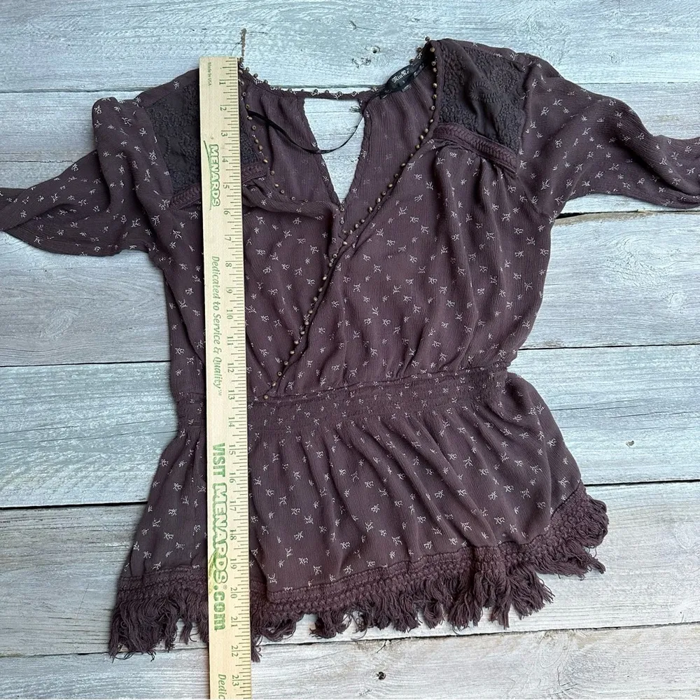 Women's Miss Me Dark‎ Purple V-Neck Back Elastic Waist Fringe Trim Size Small - Image 3