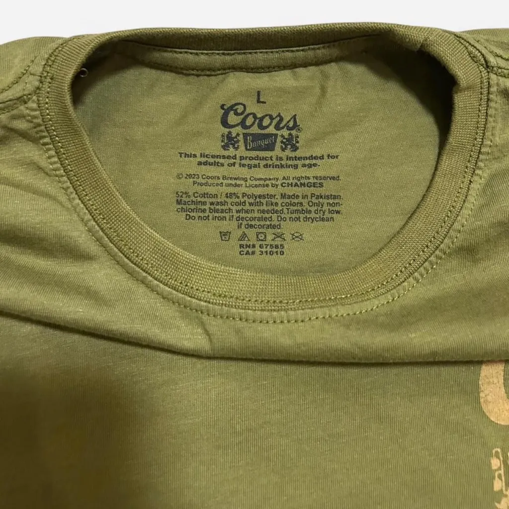 Coors Banquet Graphic T-Shirt Olive Green Size L - Image 4