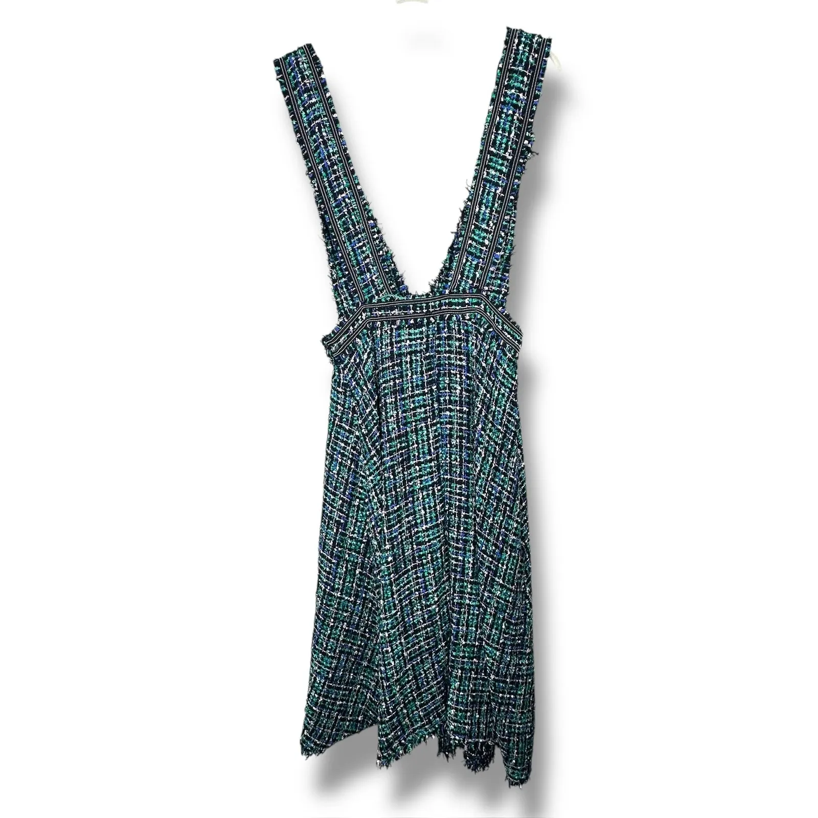 Zara NWOT Green Multi Tweed Classy Trending Overall A-Line Midi Dress Small - Image 8