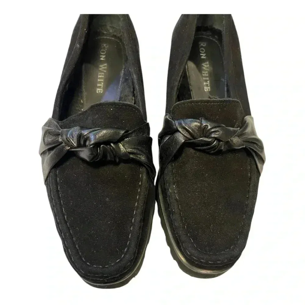 Ron White Rita Knot Platform Loafer Weatherproof Cashmere Suede Shoes size 38.5 Black - Image 10