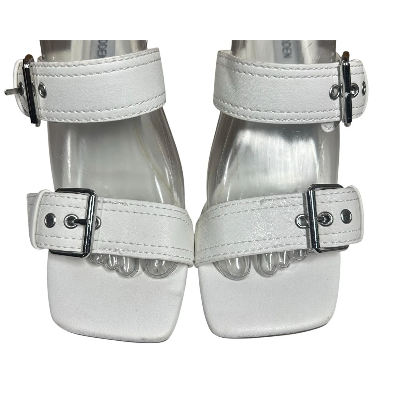 Steve Madden Joyous Y2K White Double Buckle High Heel Stiletto Sandals Size 7.5 - Image 8