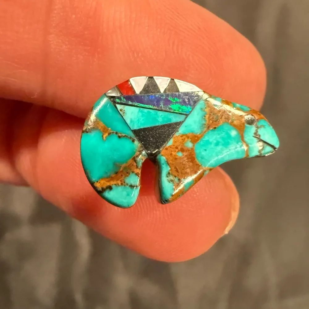 Turquoise and Sterling Silver Inlay Navajo Spirit Bear Earrings Blue - Image 5