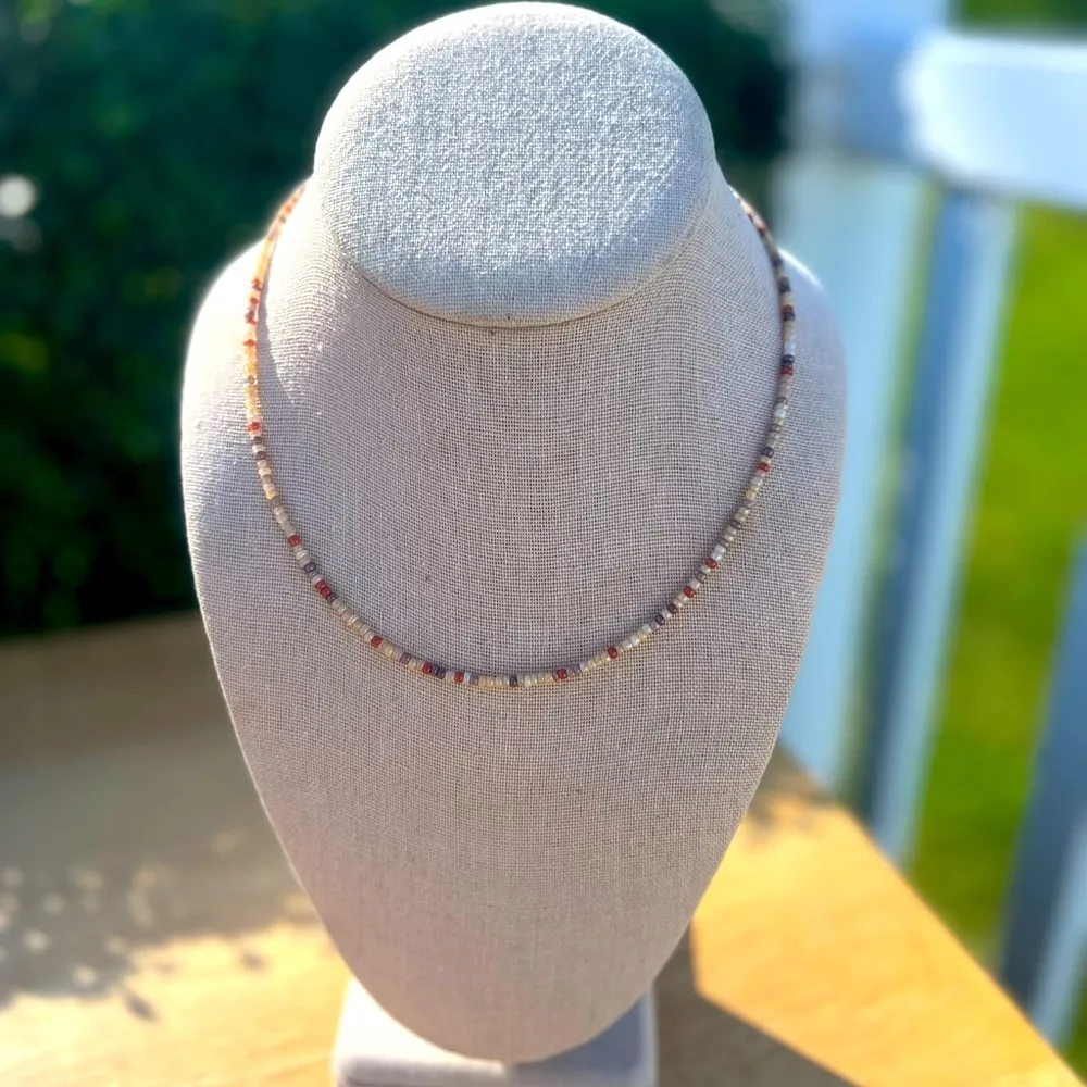 Handmade Beaded Choker Necklace with Peach Pink Orange Nude Color Beads - Image 2