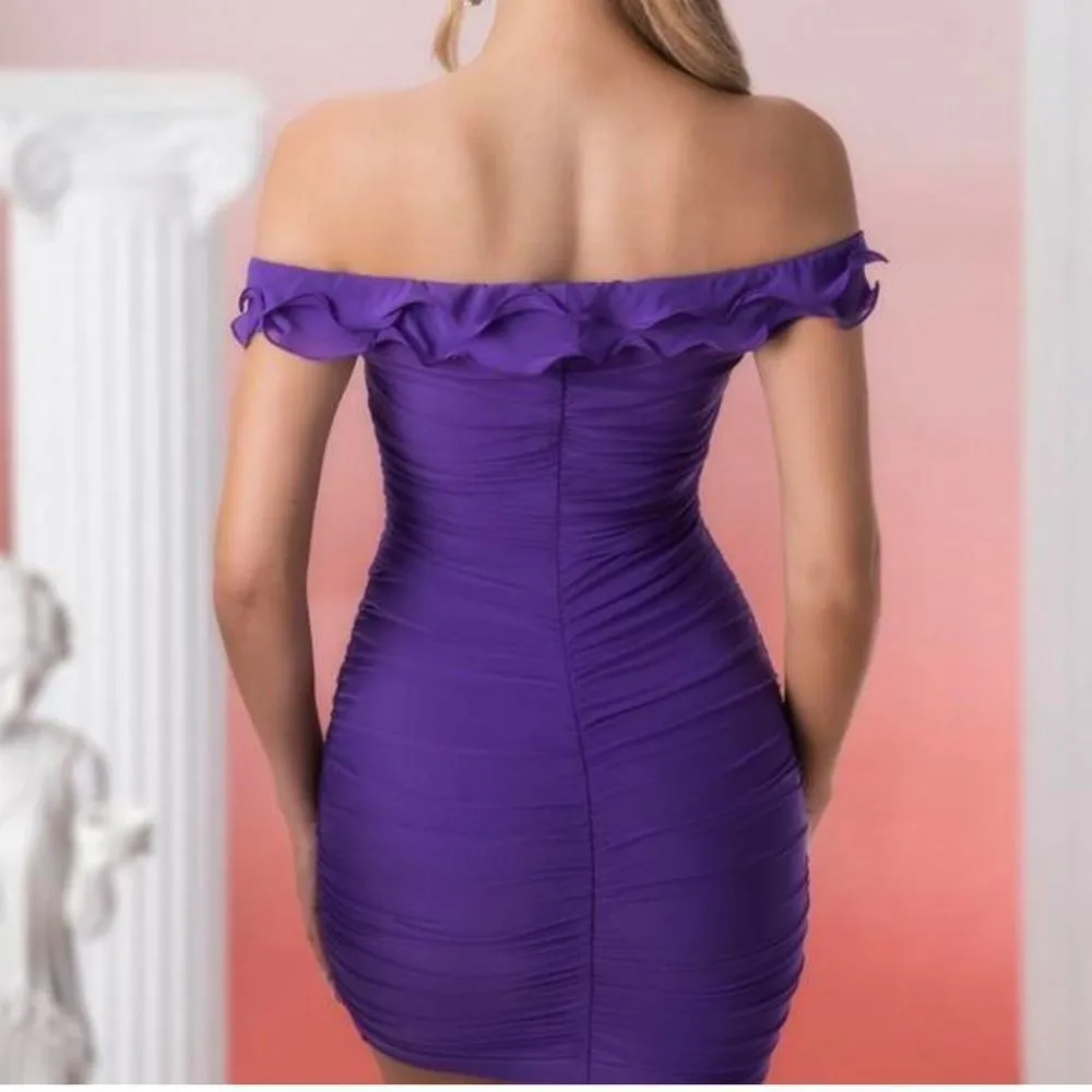 Oh Polly Philia Ruffle Ruched Mini Dress in Violet Purple Size 8 Bodycon - Image 3