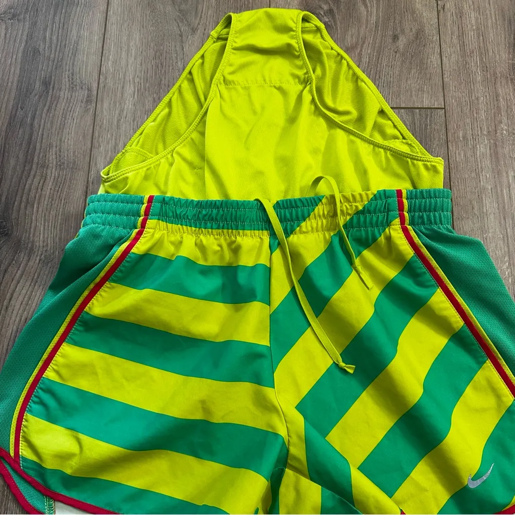Nike Dri-Fit Athletic Shorts Women's size Small in Green Yellow stripes running - Image 6