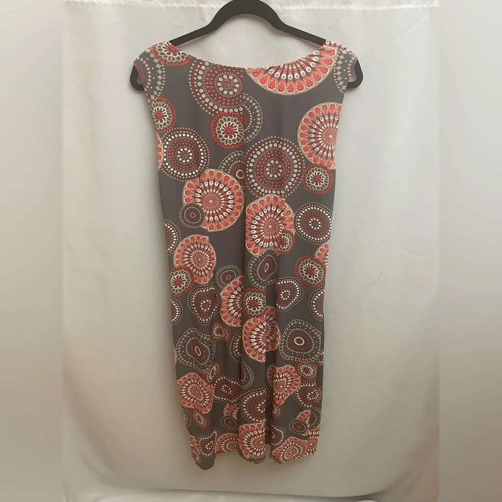 Robbie Bee XL Sleeveless Dress Gray Red Mandala Print Tie Front Stretch Career - Image 2