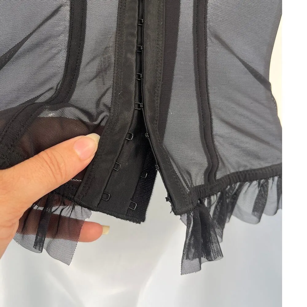 Cabernet Lace Corset Bustier Womens Top Sz S Y2K Coquette Fairy Lolita Goth Mesh Black - Image 9