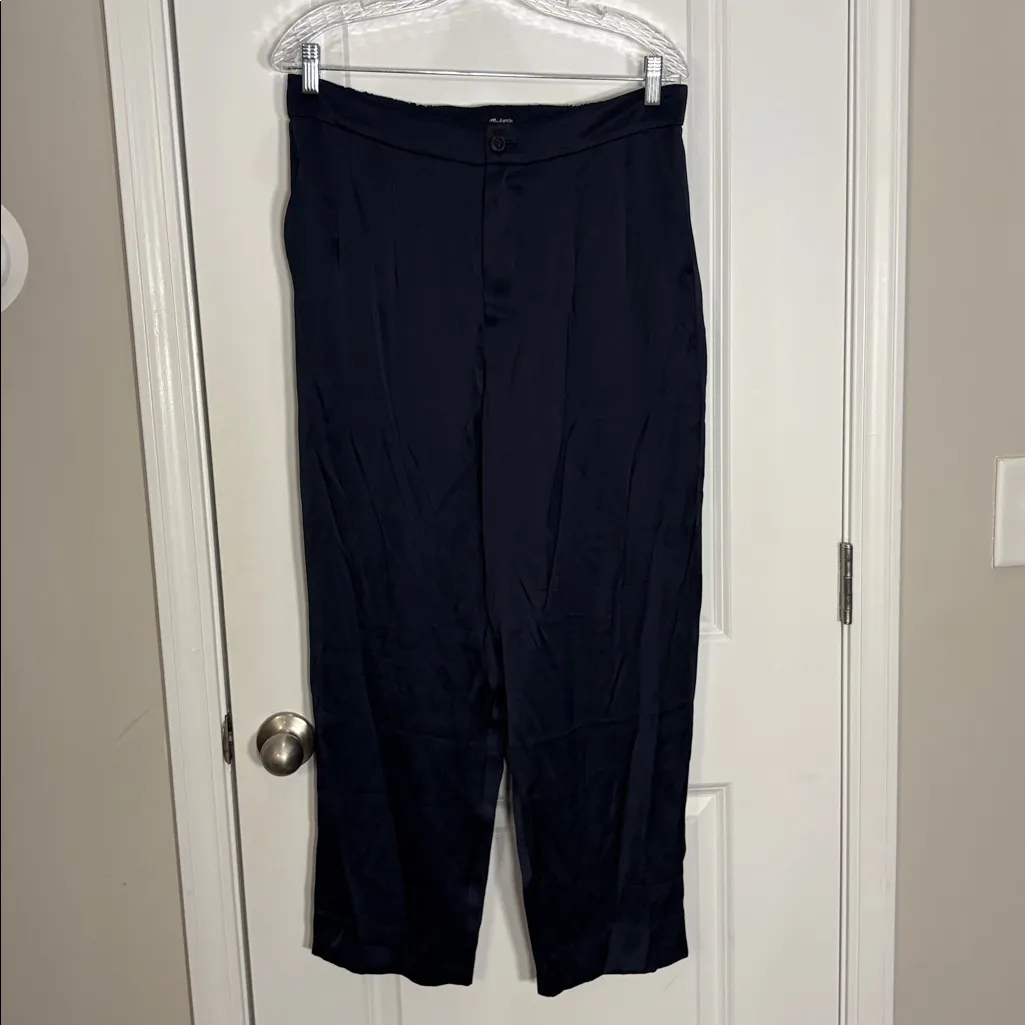 Madewell Satin Drapey Tapered Pleat Pants Large blue - Image 2