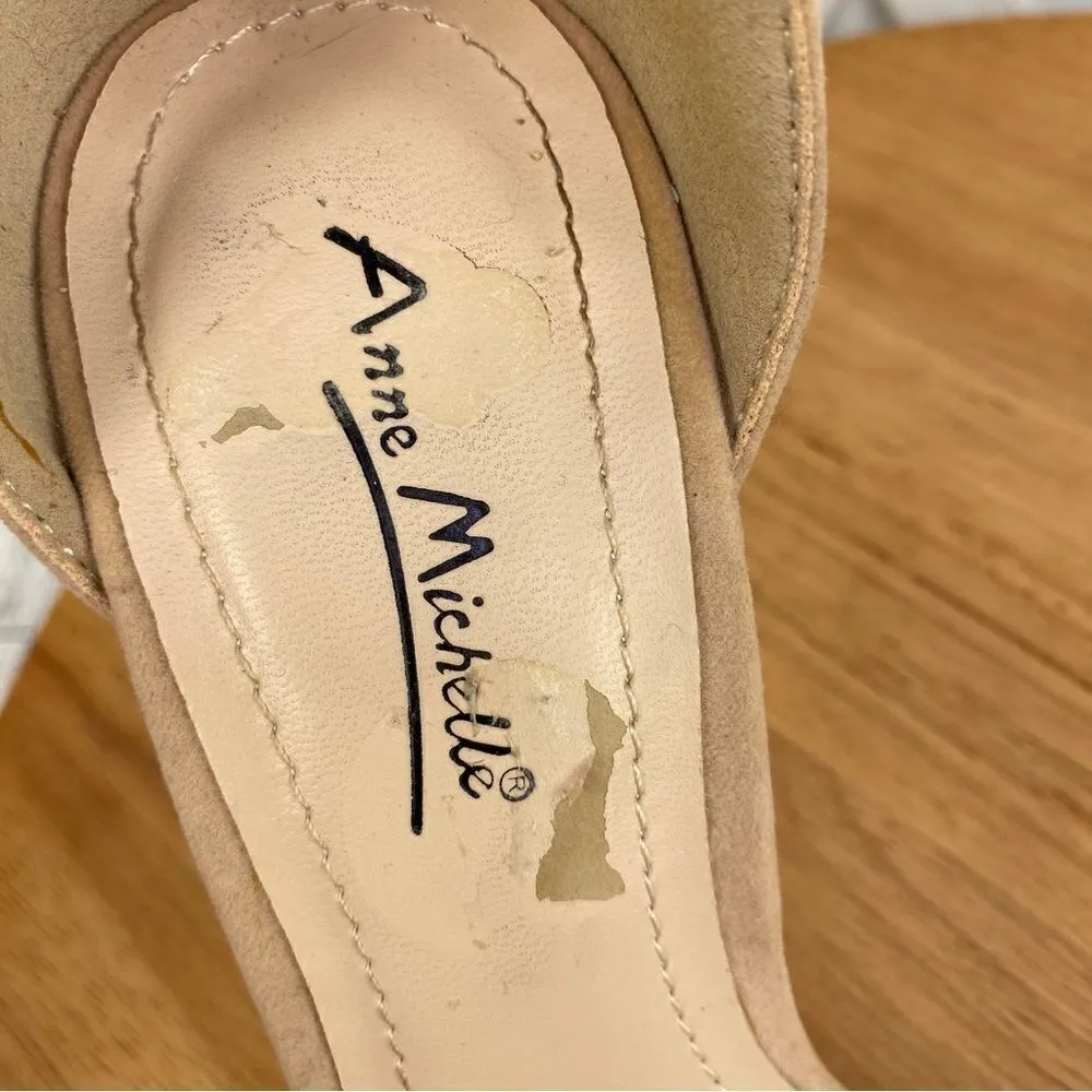 Anne Michelle Enzo Rhinestone Faux Suede Strappy Heels Tan Open‎ Toe 7.5 - Image 11